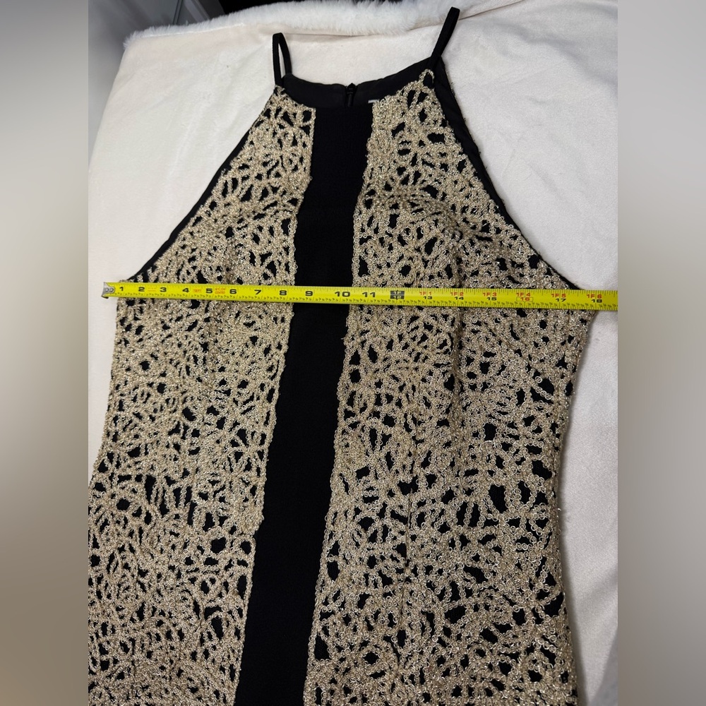 BELLE BADGLEY MISCHKA Elegant Black and Gold Embroidered Dress Size US 10 - Picture 5 of 15